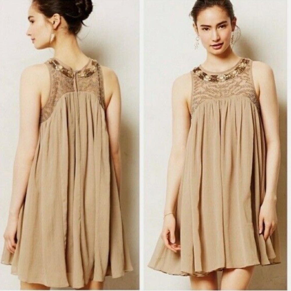 Anthropologie Moulinette Soeurs Mini Dress with Beaded Neckline